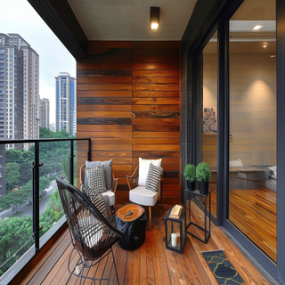 Modern Balcony Design With Dual-Toned Wooden Wall