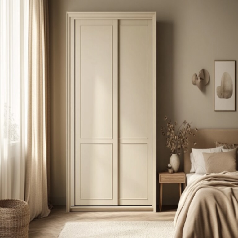 Classic 2-Door Sliding Wardrobe Design In Light Beige