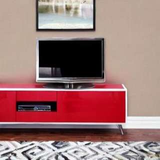 Modern TV Unit Design in Beige and Red Laminate