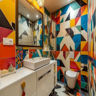 Art Deco Multicoloured Small Bathroom Ideas With White Vanity Unit