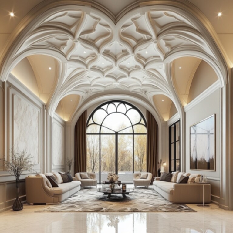 Art Deco Arched Gypsum Multilayered Ceiling Design