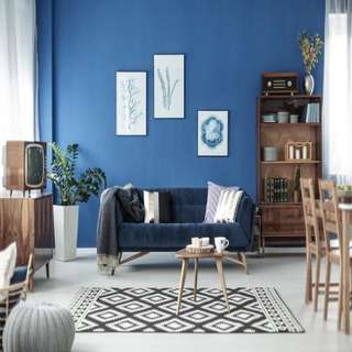 Sturdy Furniture And Glamour Filled Blue Living Room Design