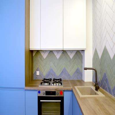 White and Blue Modular Kitchen Design