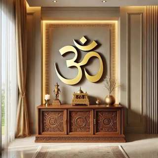 Classic Golden OM Print Pooja Unit Design