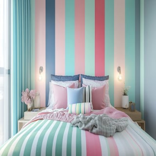 Modern Bedroom Wall Paint Design With Tricolour Stripes