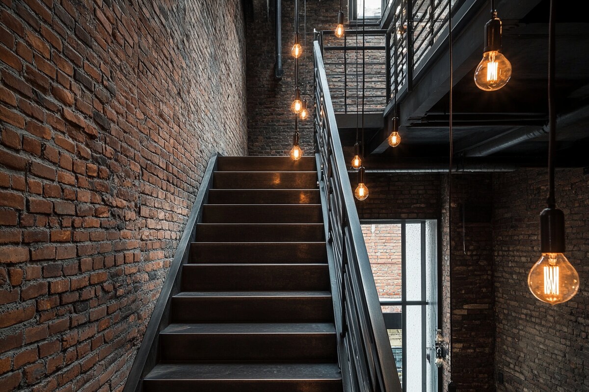 Industrial Straight Staircase Design with Metal Material Industrial Straight Staircase Design with Metal Material