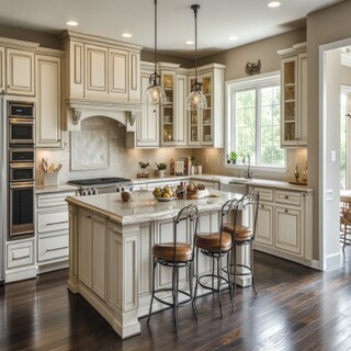 Classic L-Shaped Kitchen Design in Off White Tone