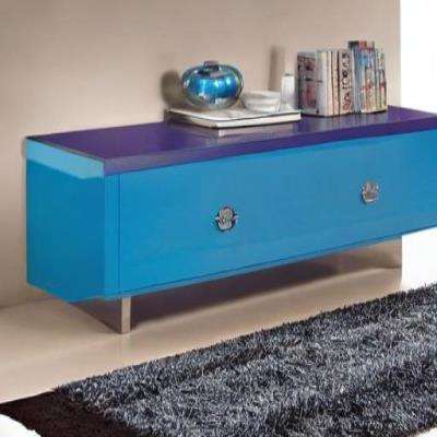 Classic TV Unit Design in Blue Laminate with Beige Wall