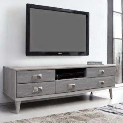 Rustic TV Unit Design in Grey Laminate with White Wall