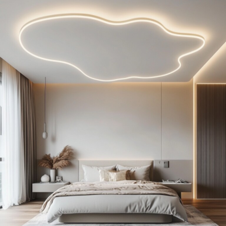 Modern Cloud-Shaped POP Ceiling Design For Bedroom