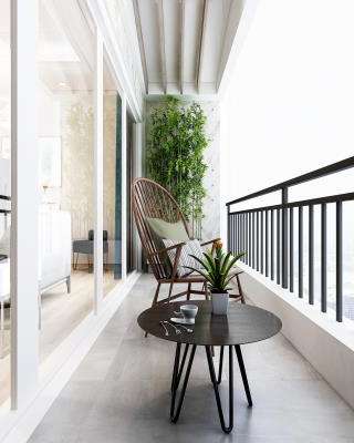 Simple Rustic Balcony Design with a Glass Coffee Table