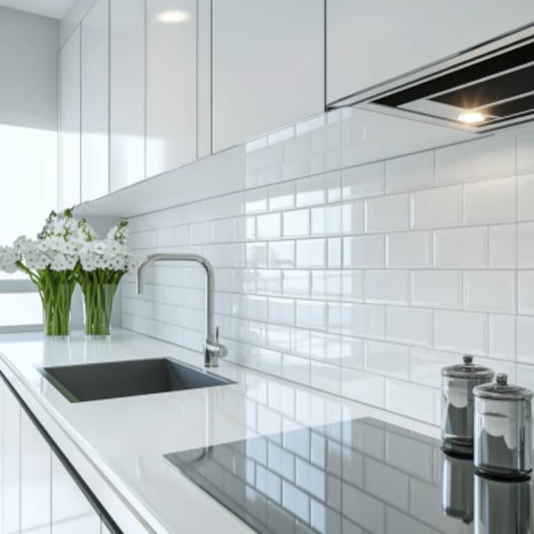 Modern High-Gloss White Ceramic Kitchen Tile Design