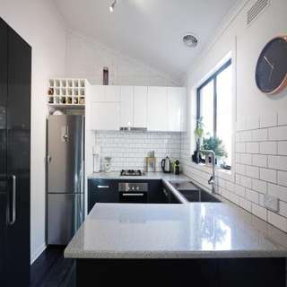 Contemporary White Kitchen with Subway Tile