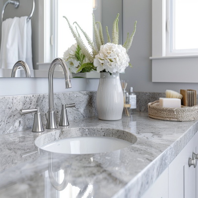 Modern Grey Small Bathroom Design Ideas With Granite Countertop