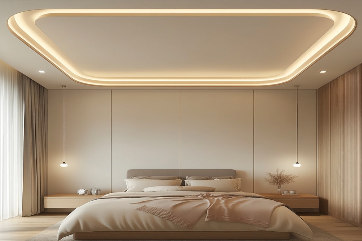 Scandinavian L-Shaped Single-Layered Gypsum Ceiling Design