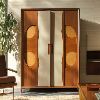 Contemporary 4-Door Swing Wardrobe in Tahiti Samoa Teak with Laminate Suede Finish