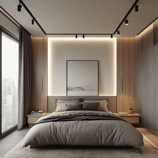 Contemporary Single-Layered Bedroom Ceiling Design With Console Track Lights