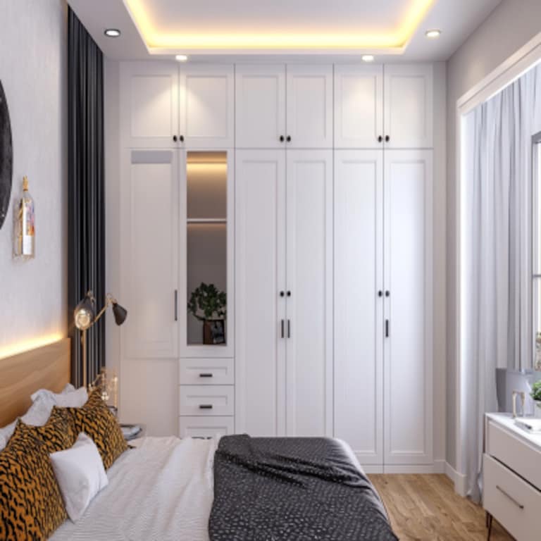 Minimal White 6-Door Swing Wardrobe Design