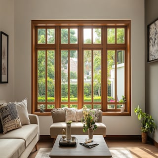 Classic Brown Swing Window Design For Living Rooms