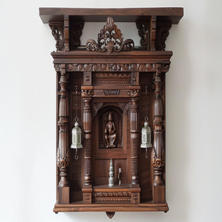 Classic Wall-Mounted Dark Wood Mandir Design