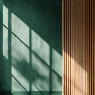 Minimalist Brown Fluted Panels Wall Design with Dark Green Paint