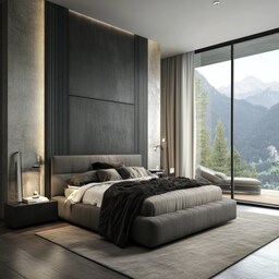 Contemporary Master Bedroom Design With Beige And Brown Accent Wall And ...