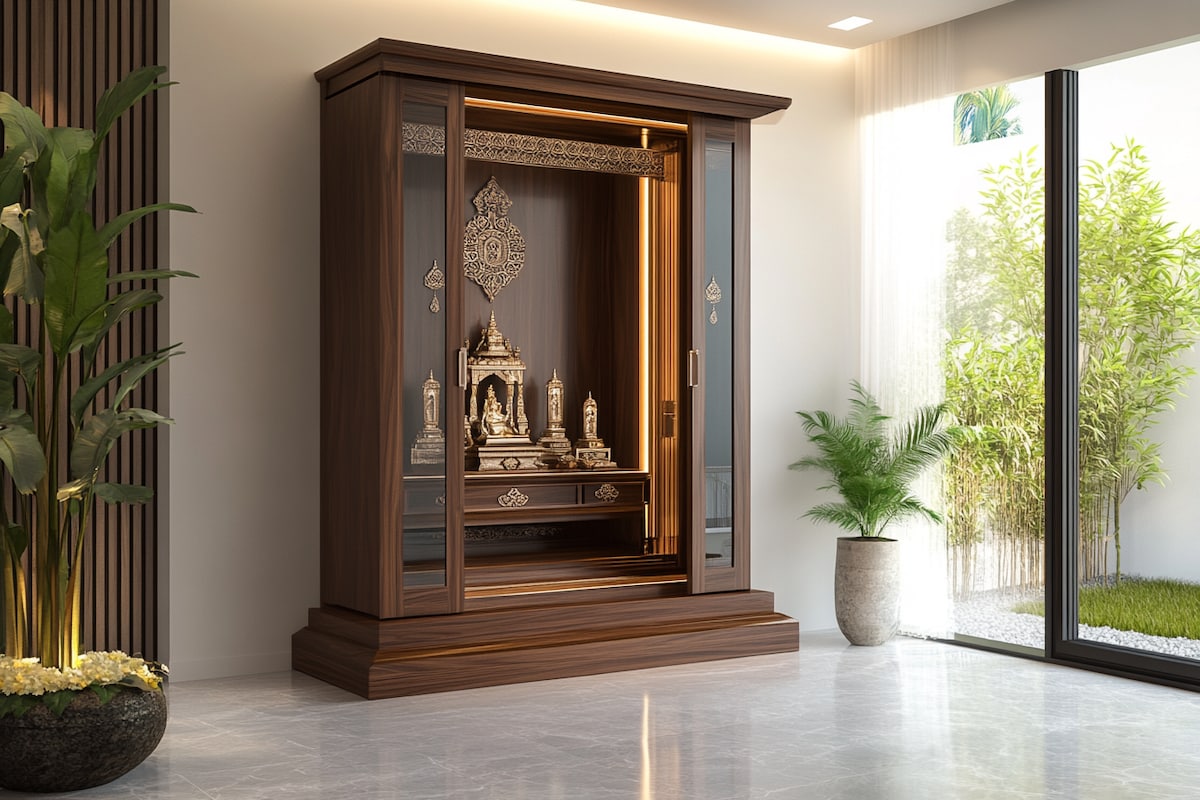 Modern Mandir Design With Swing Door