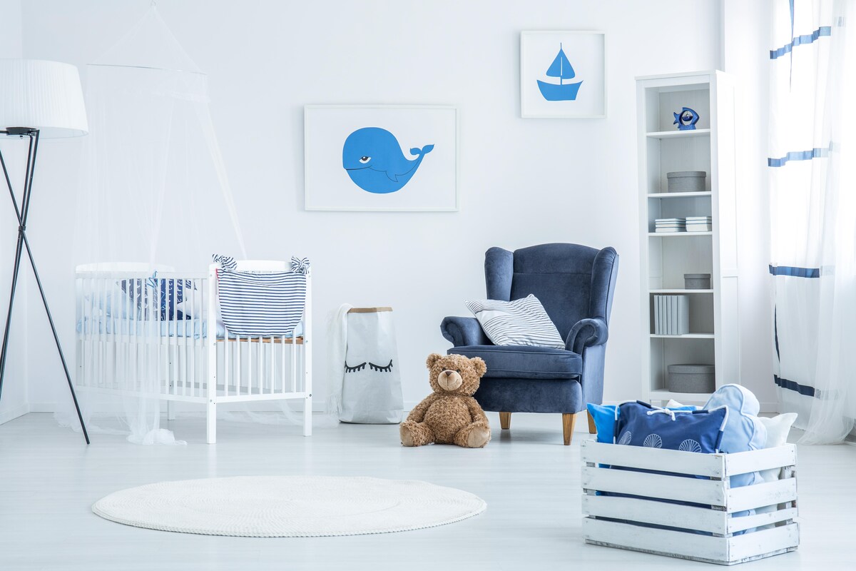 Blue and White Themed Coastal Kids Room