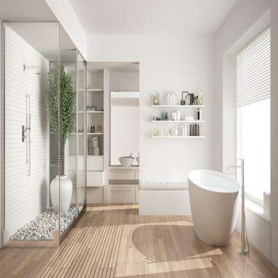 Scandinavian Bathroom Design with Walk-in Closet