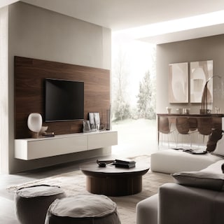 Modern Wall-Mounted Grey TV Unit Design with Wooden Back Panel