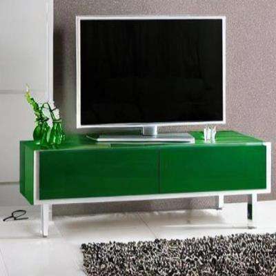 Contemporary TV Unit Design in Green Laminate with Grey Backdrop