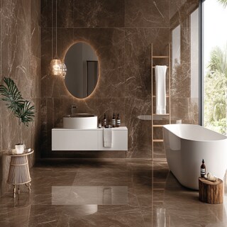 Modern Rectangular Brown Porcelain Bathroom Tile Design