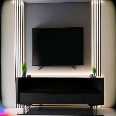 Simple Modern Black TV Unit Design with Strip Lighting