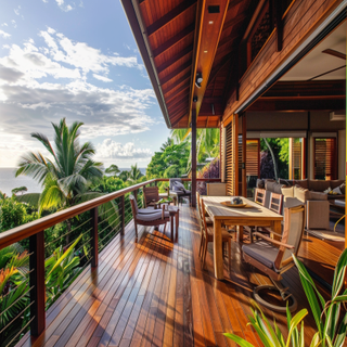 Tropical Balcony Design With Wooden Flooring