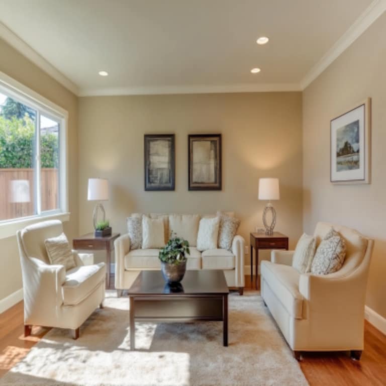 Contemporary Living Room Wall Design With Light Cream Paint