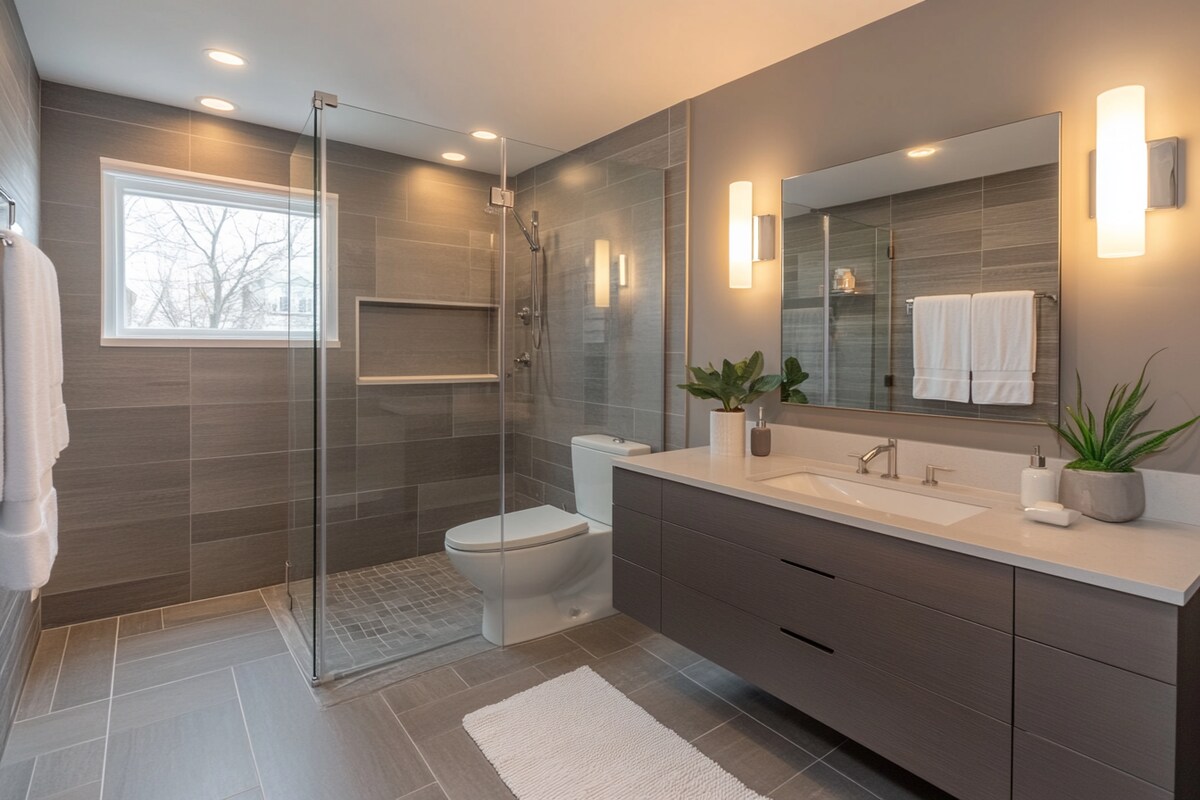 Matt Contemporary Porcelain Bathroom Tile Design In Brown And Grey Matt Contemporary Porcelain Bathroom Tile Design In Brown And Grey
