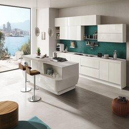 Contemporary White Modular L-Shape Kitchen Design With Multicoloured ...