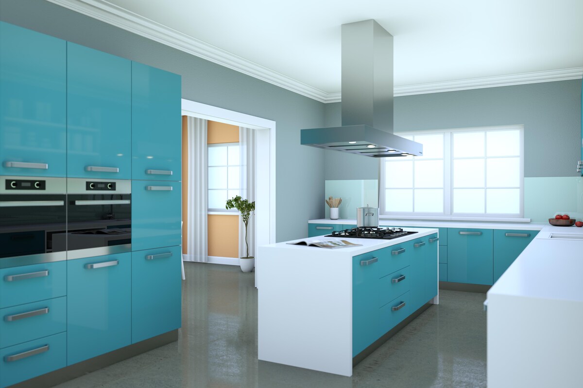 Industrial Turquoise Blue in a Modular Kitchen