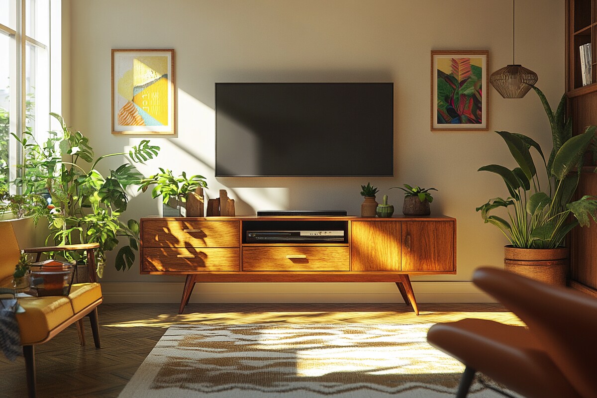 Mid-Century Modern Wall-Mounted Drawer TV Unit Design