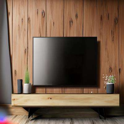 Rustic TV Unit Design Against a Wood Panel Backdrop