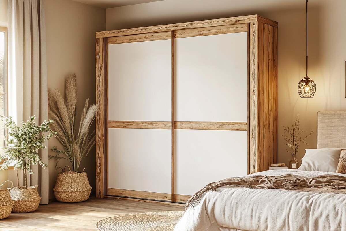 Rustic 2-Door Frosty White Bedroom Sliding Wardrobe Design