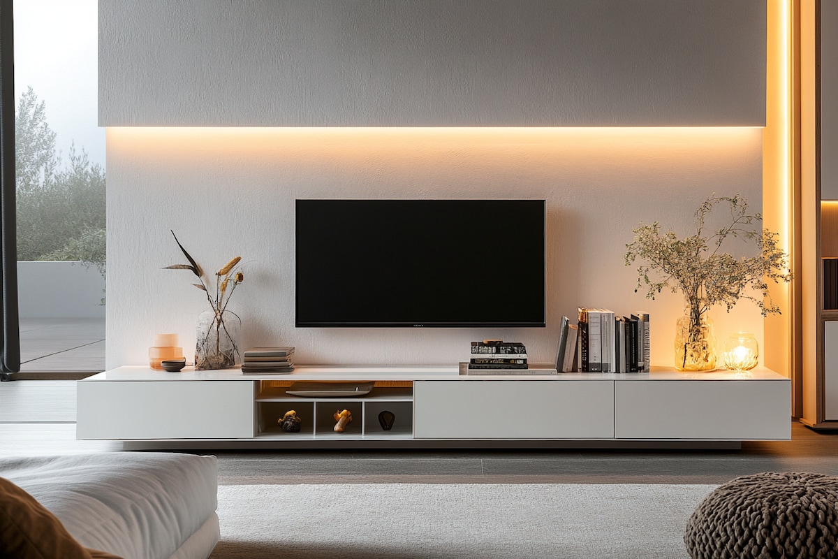 Modern Frosty White Floor-Mounted TV Unit Design