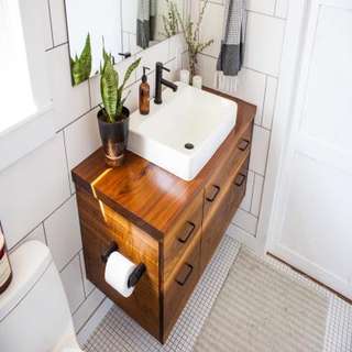 Wooden Bathroom Design with White Interiors