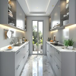 Classic Modular L-Shaped Indian Kitchen Design With Blue Cabinets