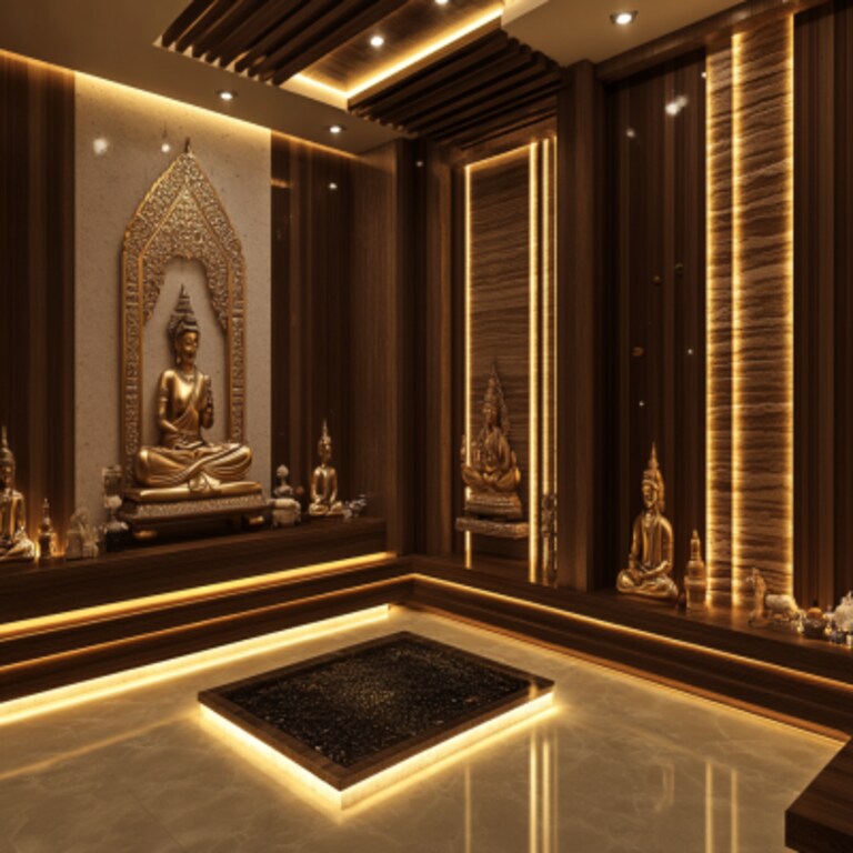 Modern Spacious Pooja Room Design With Ambient Lighting