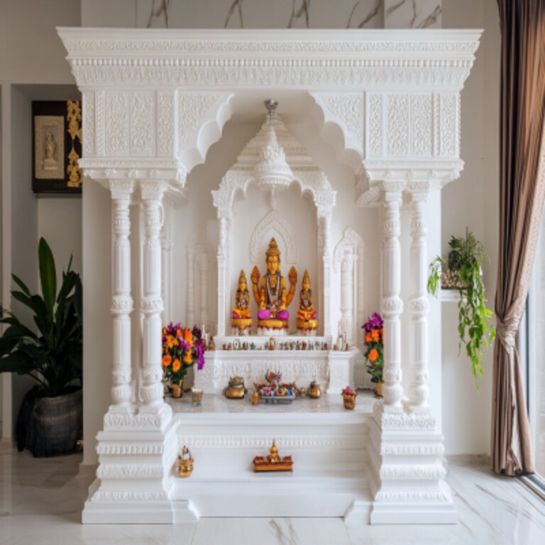 Indian Traditional Mandir Design In Frosty White