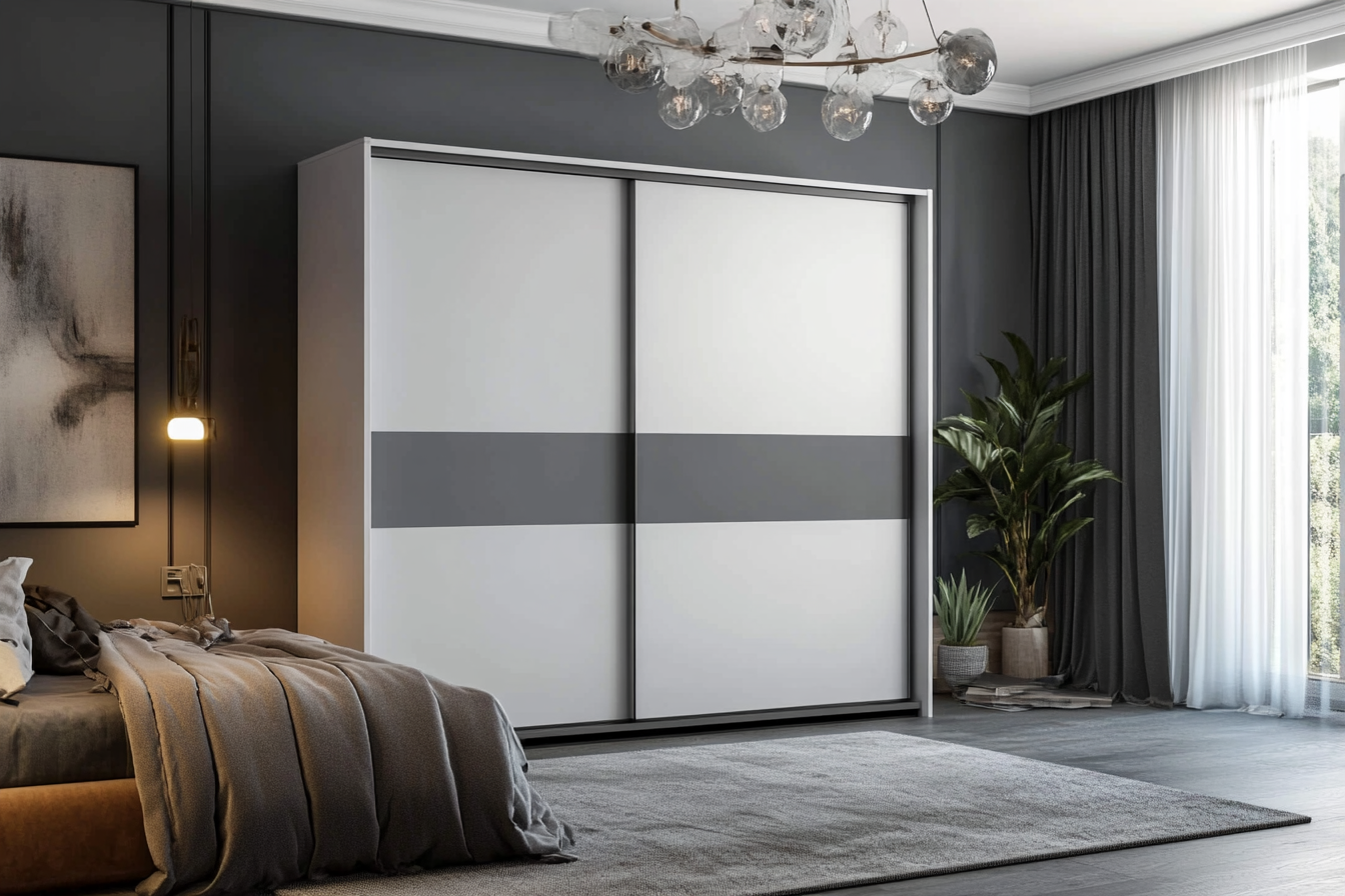 Modern Frosty White And Dove Grey 2 Door Sliding Wardrobe Design