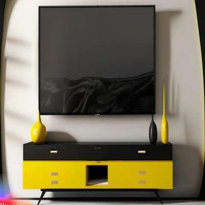 Modern TV Unit Design in Yellow and Black