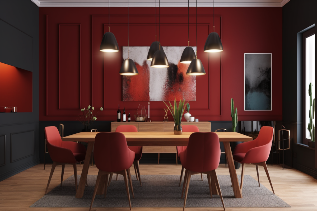 Contemporary Red Wall Paint Design for Dining Rooms