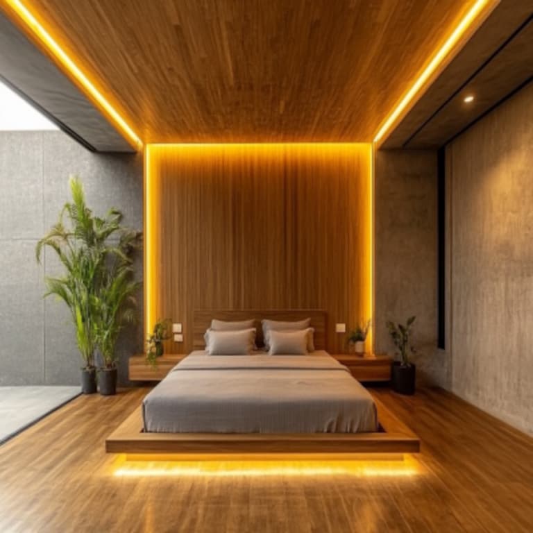 Contemporary Peripheral Bedroom False Ceiling Design With Wooden Panels